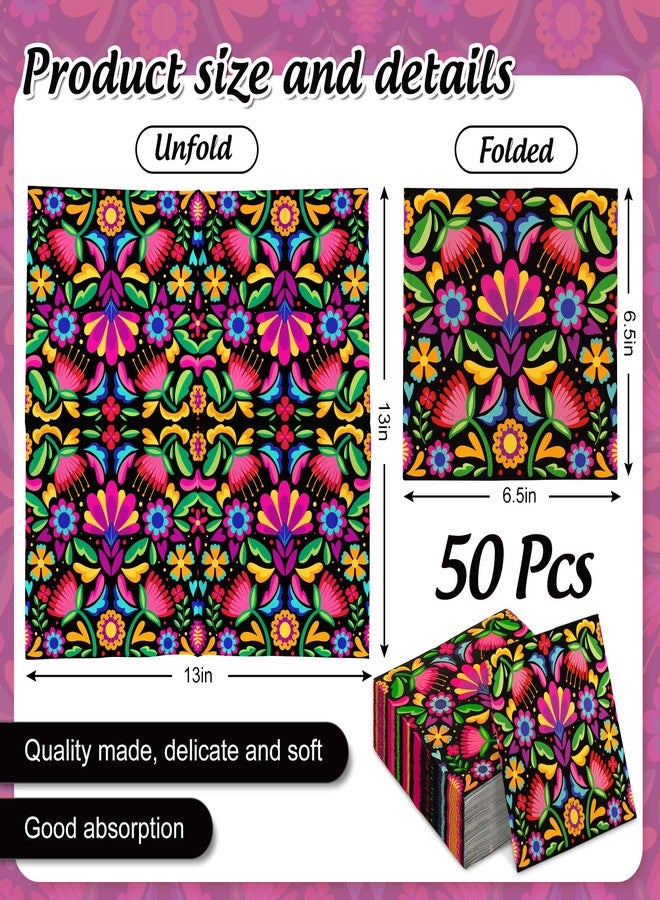 JarThenaAMCS مناديل ورقية مزينة بنقوش زهور مكسيكية من JarThenaAMCS، 50 قطعة، مناديل ملونة للاستخدام مرة واحدة بنقوش زهور، مناسبة للهالوين، مناديل سوداء للغداء والعشاء، مثالية لحفلات الأعياد والمناسبات. - Image 2